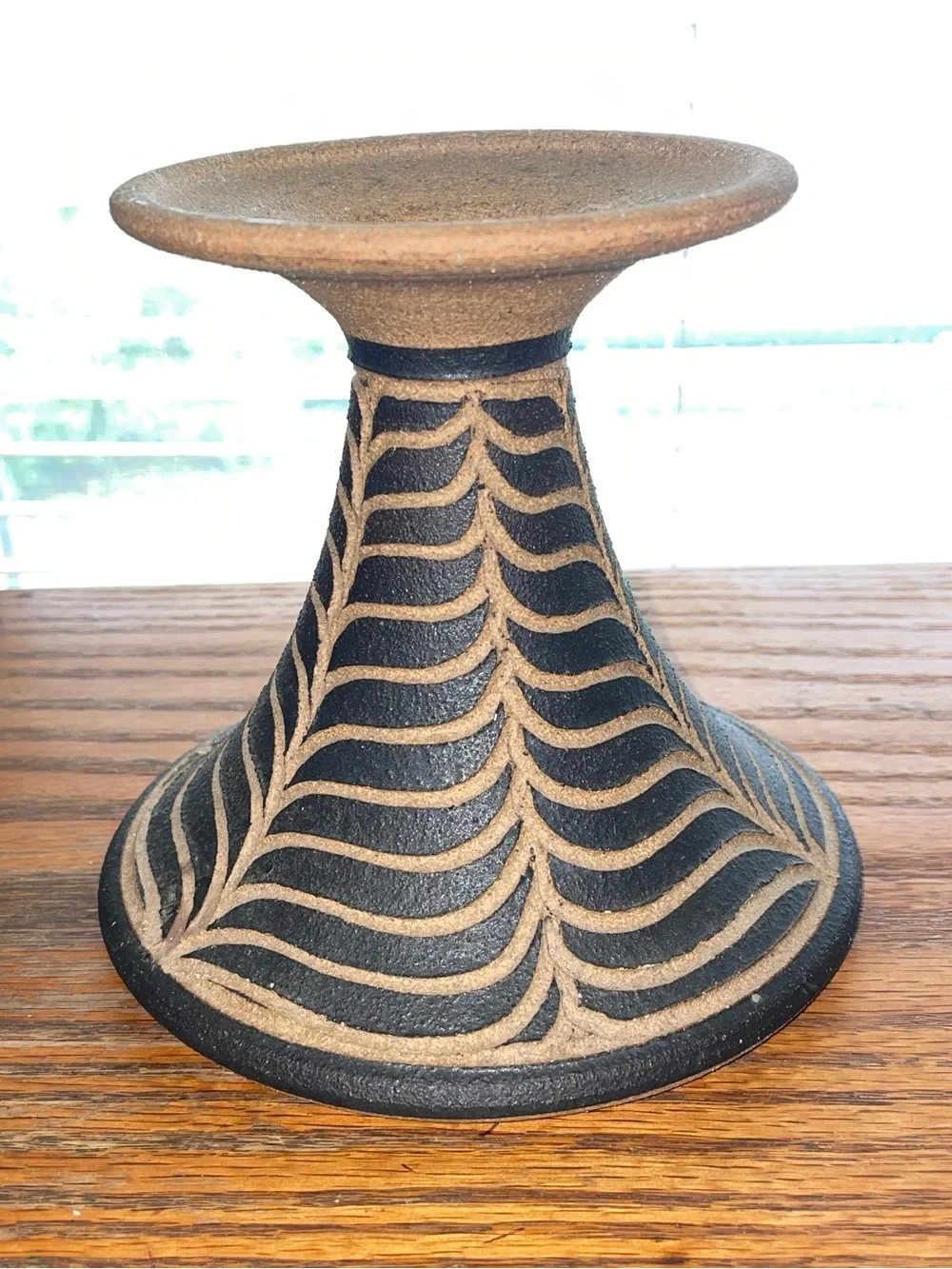 Vtg MCM Larry Terry Brown Oregon Studio Stoneware Pottery Candle Stick Holder